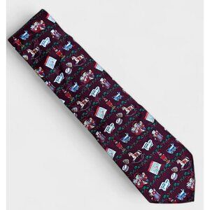 Tango Silk Vintage Toys Christmas Neck Tie Maroon Holly Holiday Party Max Raab